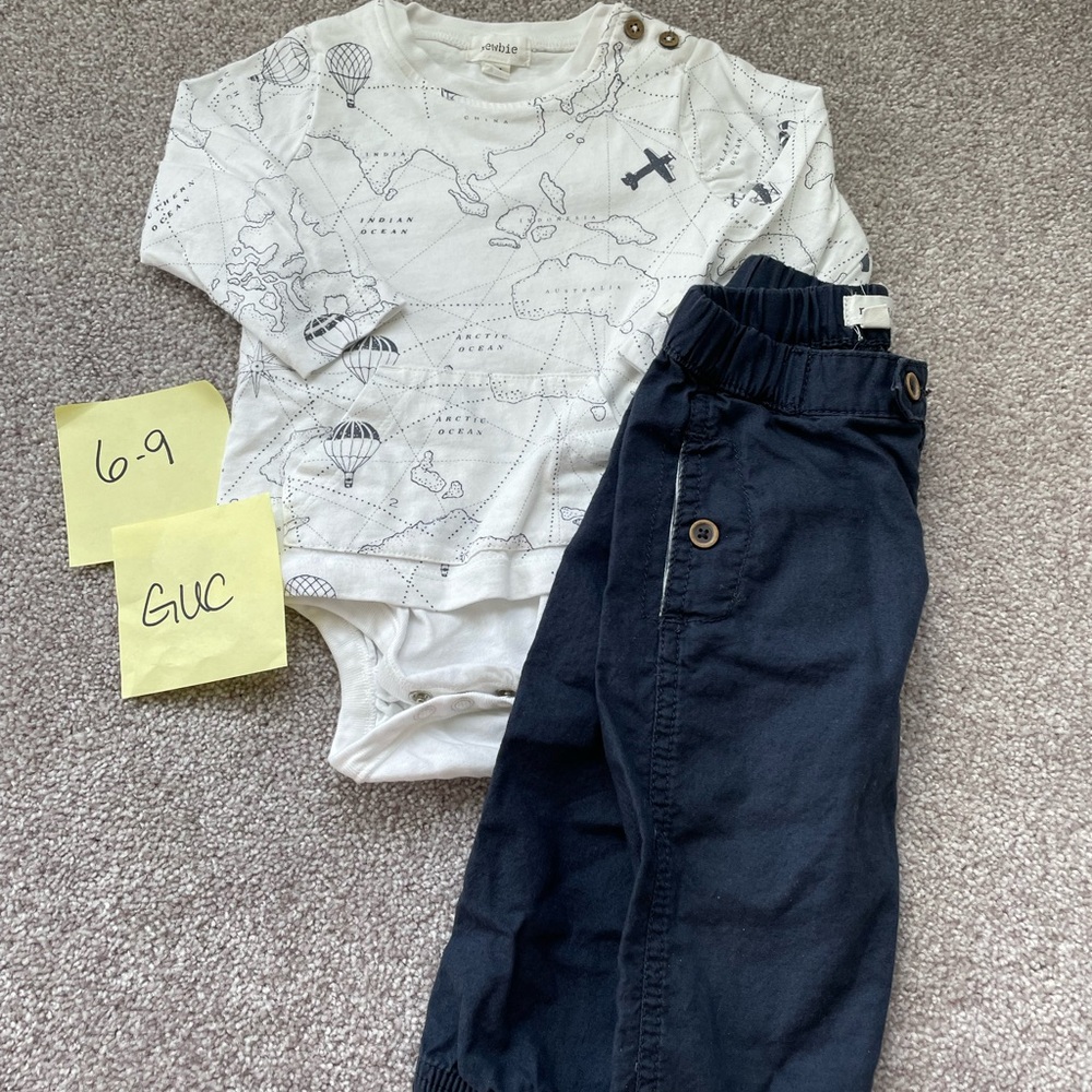 Kids Matching Set with Map Print Top and Navy Pants